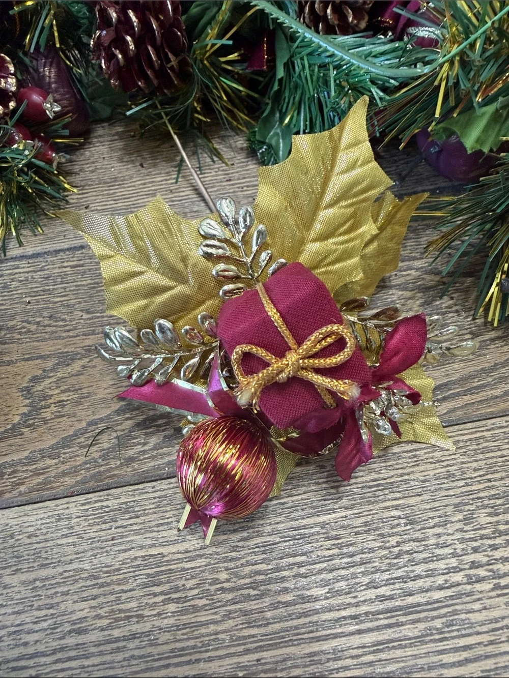 VTG Large lot of Burgundy and Gold Holiday Craft Pieces Perfect for Centerpieces